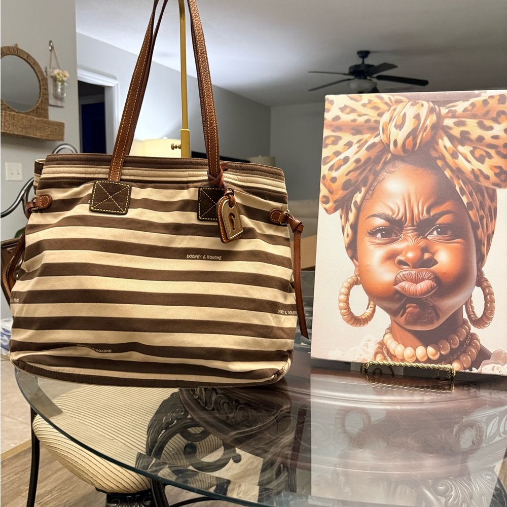 Dooney & Bourke Brown and Cream Striped Tote
